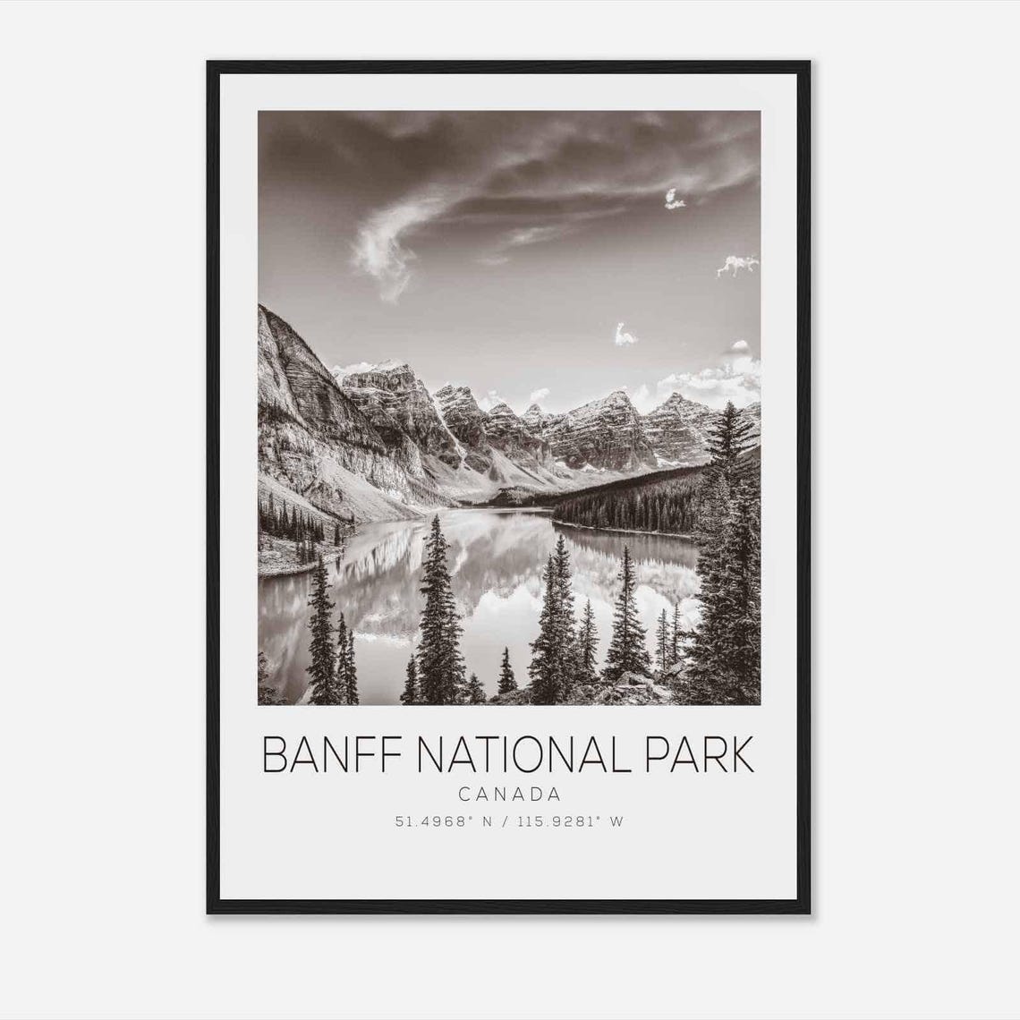 Banff Canada Moraine Lake Alpine Black White Mountain Poster
