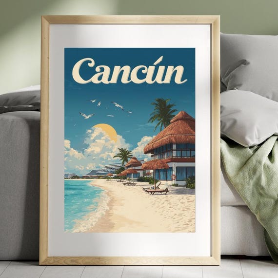 Cancun Vintage Travel Poster Wall Art Retro Instant