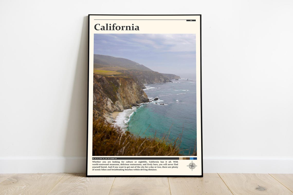 California Big Sur Cliffs Turquoise Coastline Scenic Travel Poster