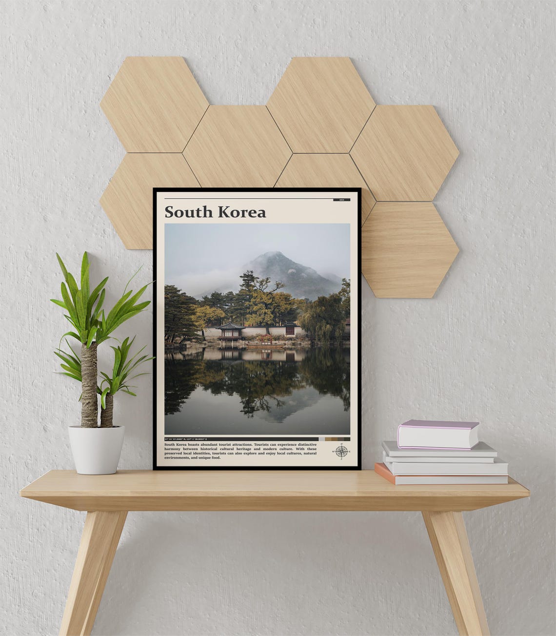 South Korea Mountain Lake Pavilion Misty Reflection Travel Poster - Image 3
