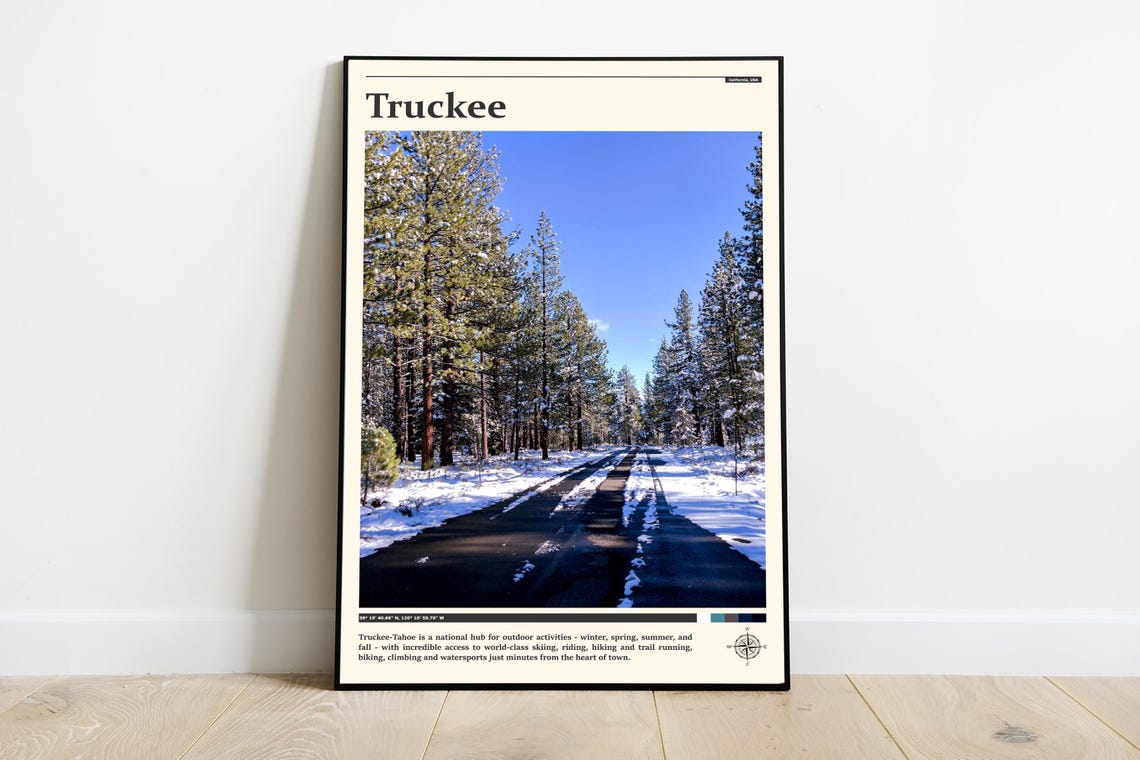 Truckee Tahoe Snowy Pine Forest Winter Road Photography Poster