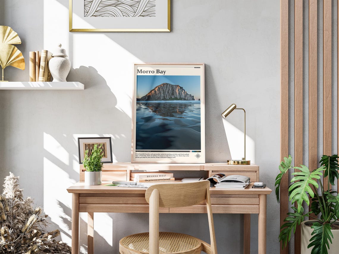 Morro Bay Rock Sunset Reflection Nature California Travel Poster - Image 4