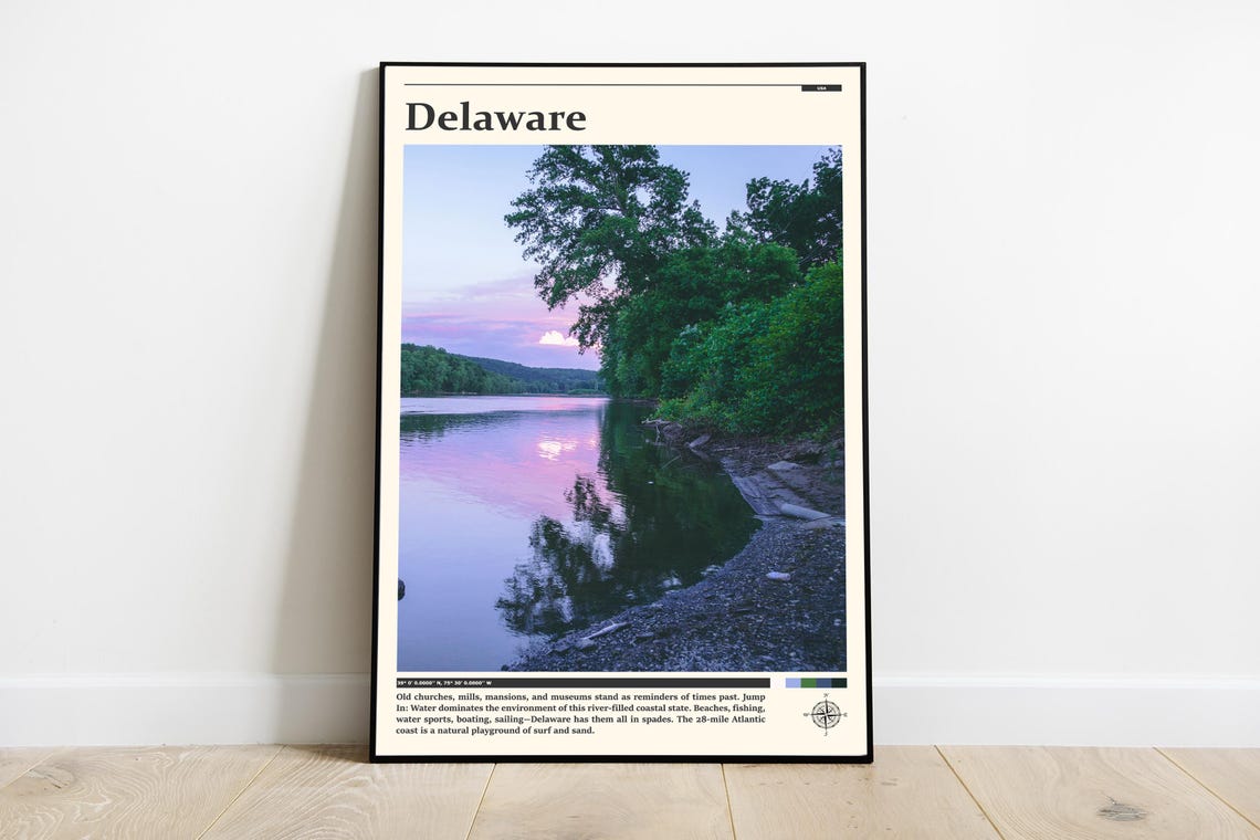 Delaware Riverside Sunset Serene Waterfront Landscape Poster