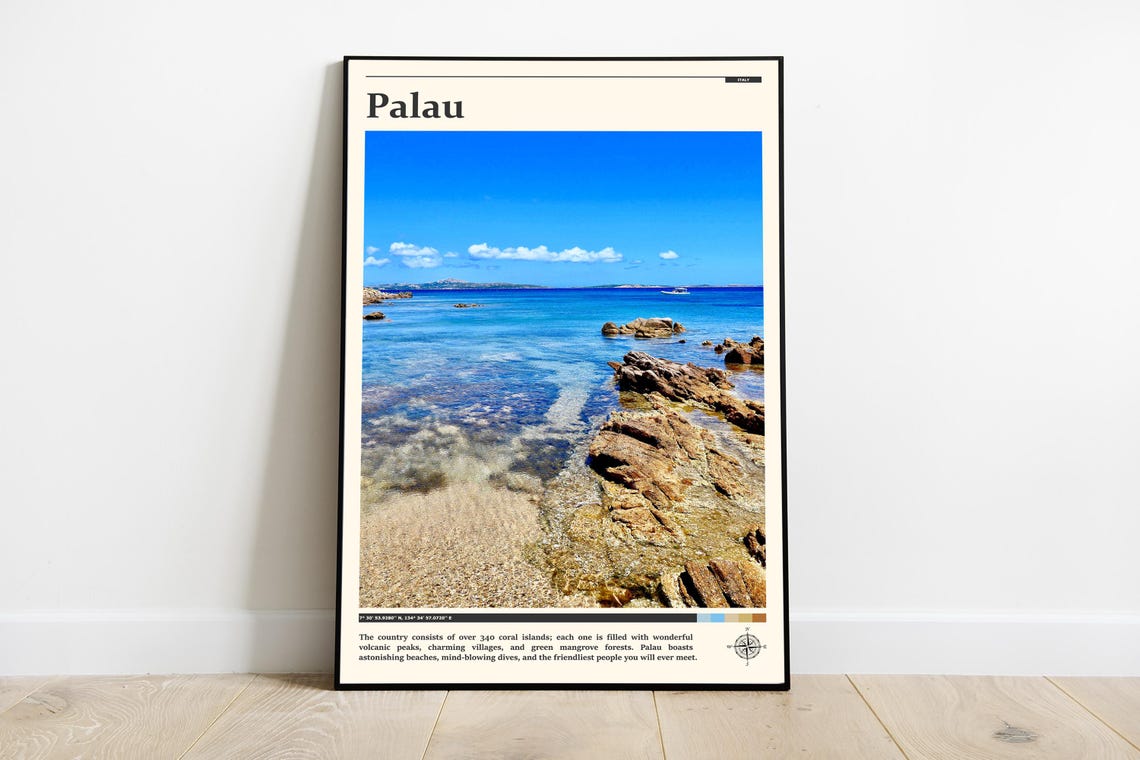 Palau Turquoise Sea Rocky Shore Coastal Photography Travel Poster