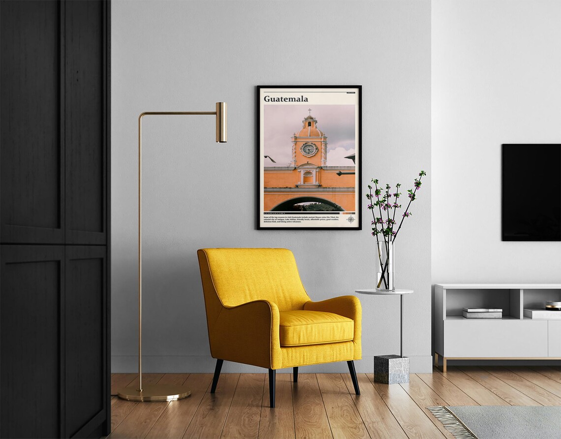 Guatemala Antigua Yellow Church Tower Colonial Photography Poster - Image 2
