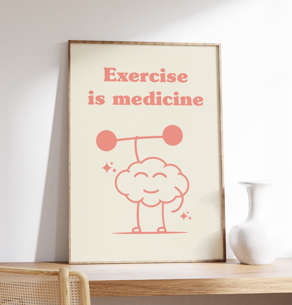 Exercise Is Medicine Salmon Pink Retro Fitness Quote Gym Poster