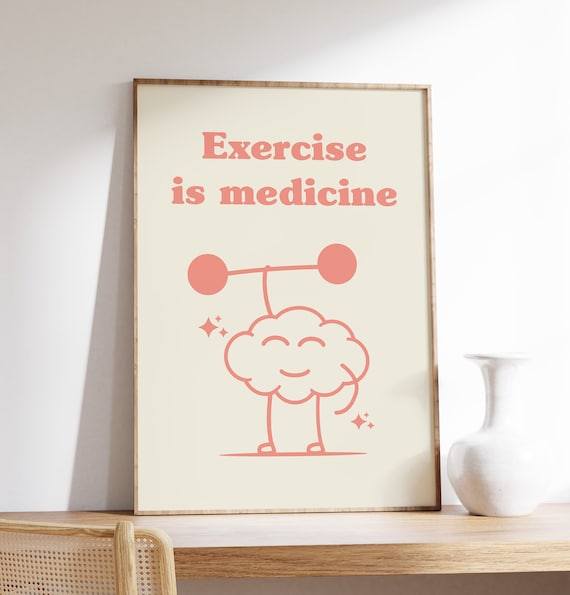 Exercise Is Medicine Salmon Pink Retro Fitness Quote Gym Poster