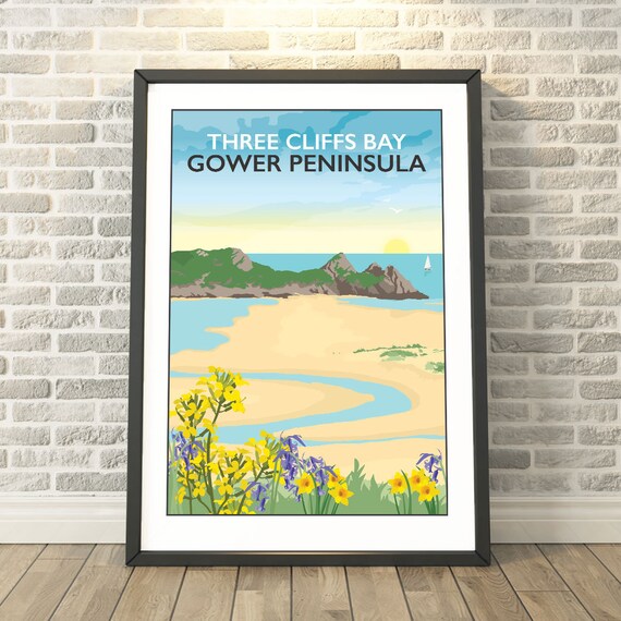 Three Cliffs Bay, Gower Peninsula Travel Poster