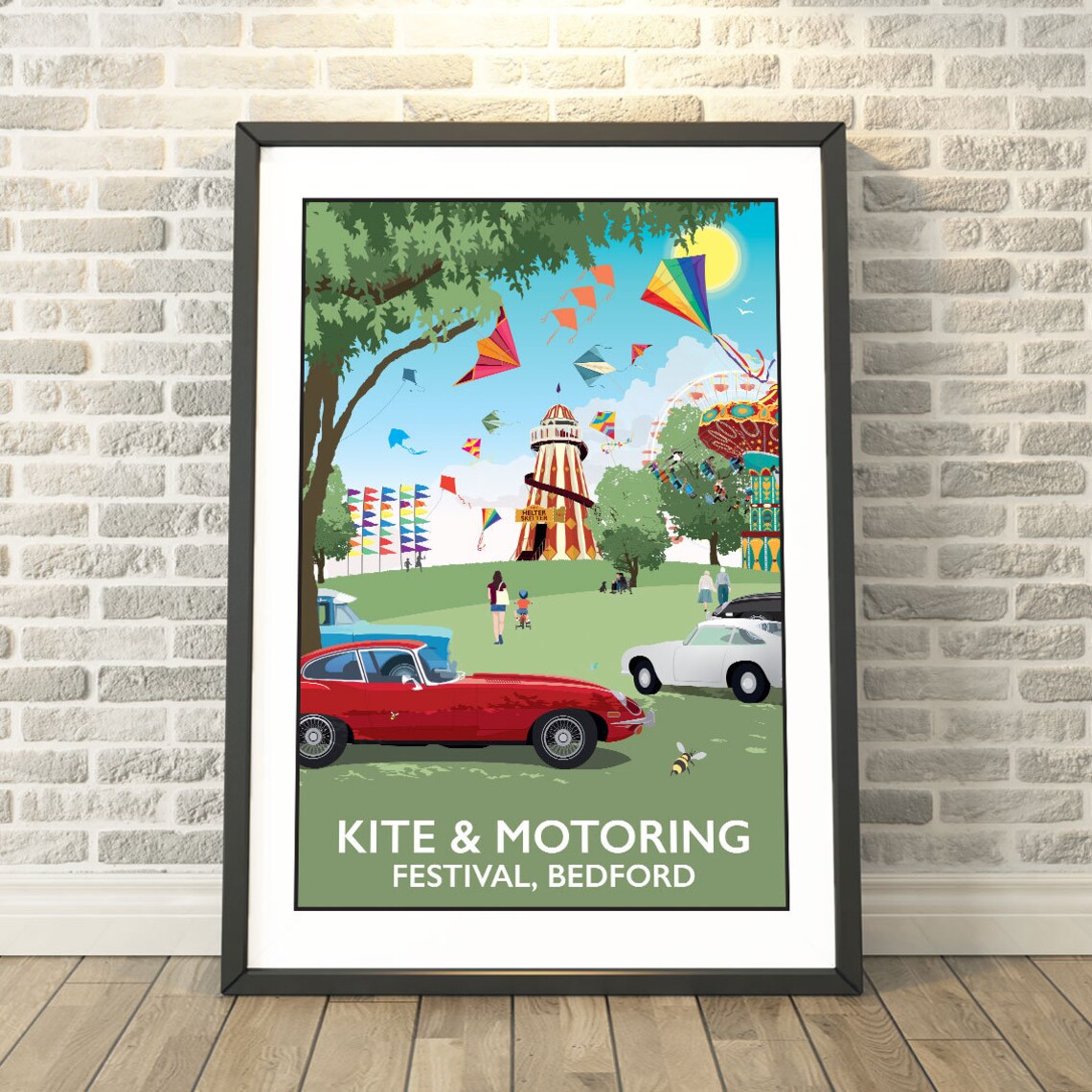 Bedford Kite And Motoring Festival Red Jaguar E-Type Classic Car Art Poster