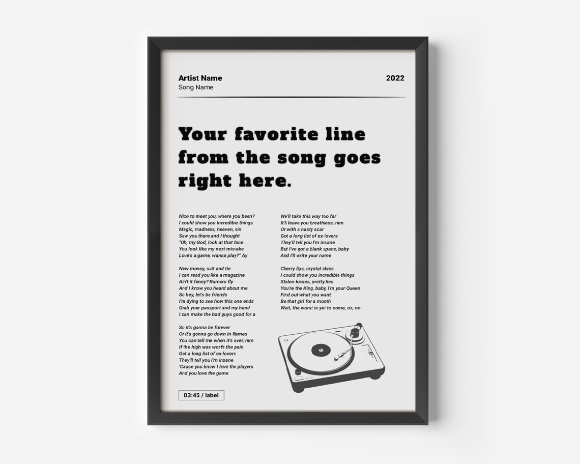 Custom Song Lyric Art Print, Minimalist Wall Art - Image 4