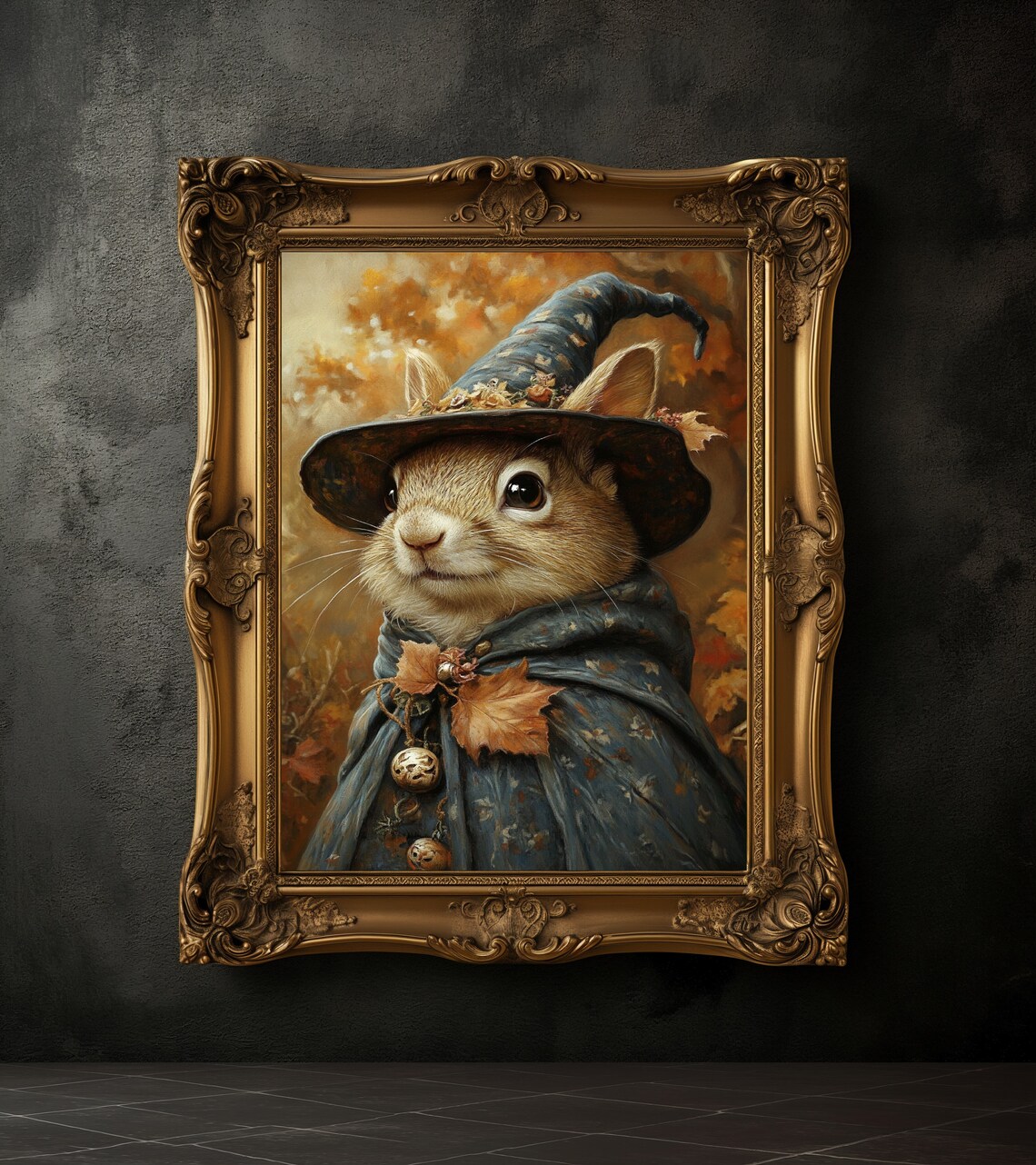 Squirrel Wearing Witch Hat, Vintage Halloween Art