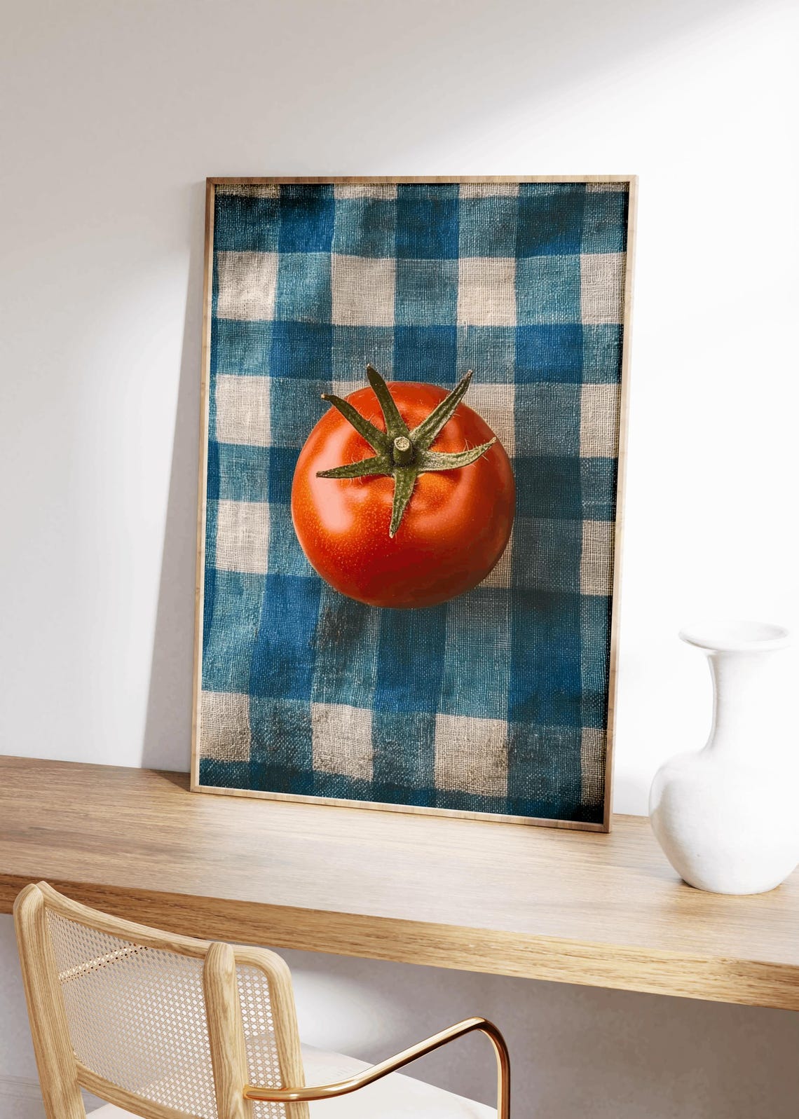 Vintage Tomato on Checkered Tablecloth Art Print - Image 3