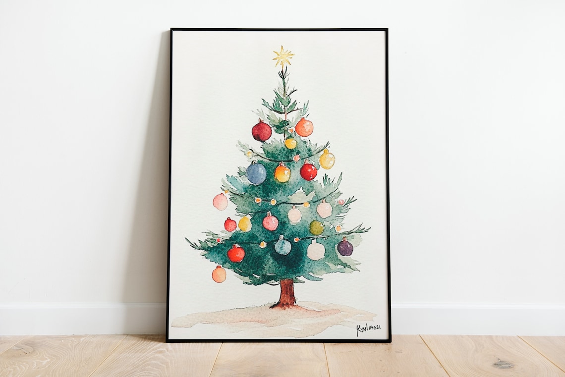 Christmas Tree Winter Landscape Wall Art Print