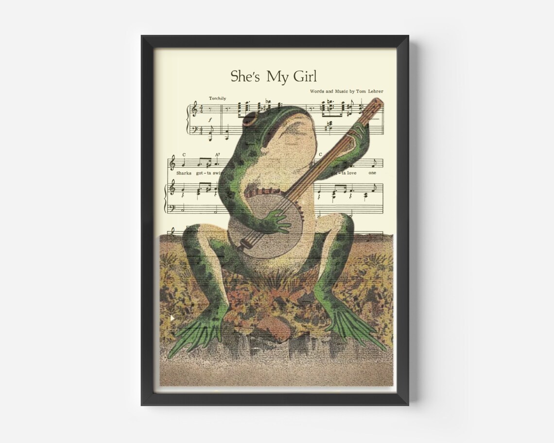 She's My Girl Frog Playing Banjo Vintage Sheet Music Art Poster - Image 3