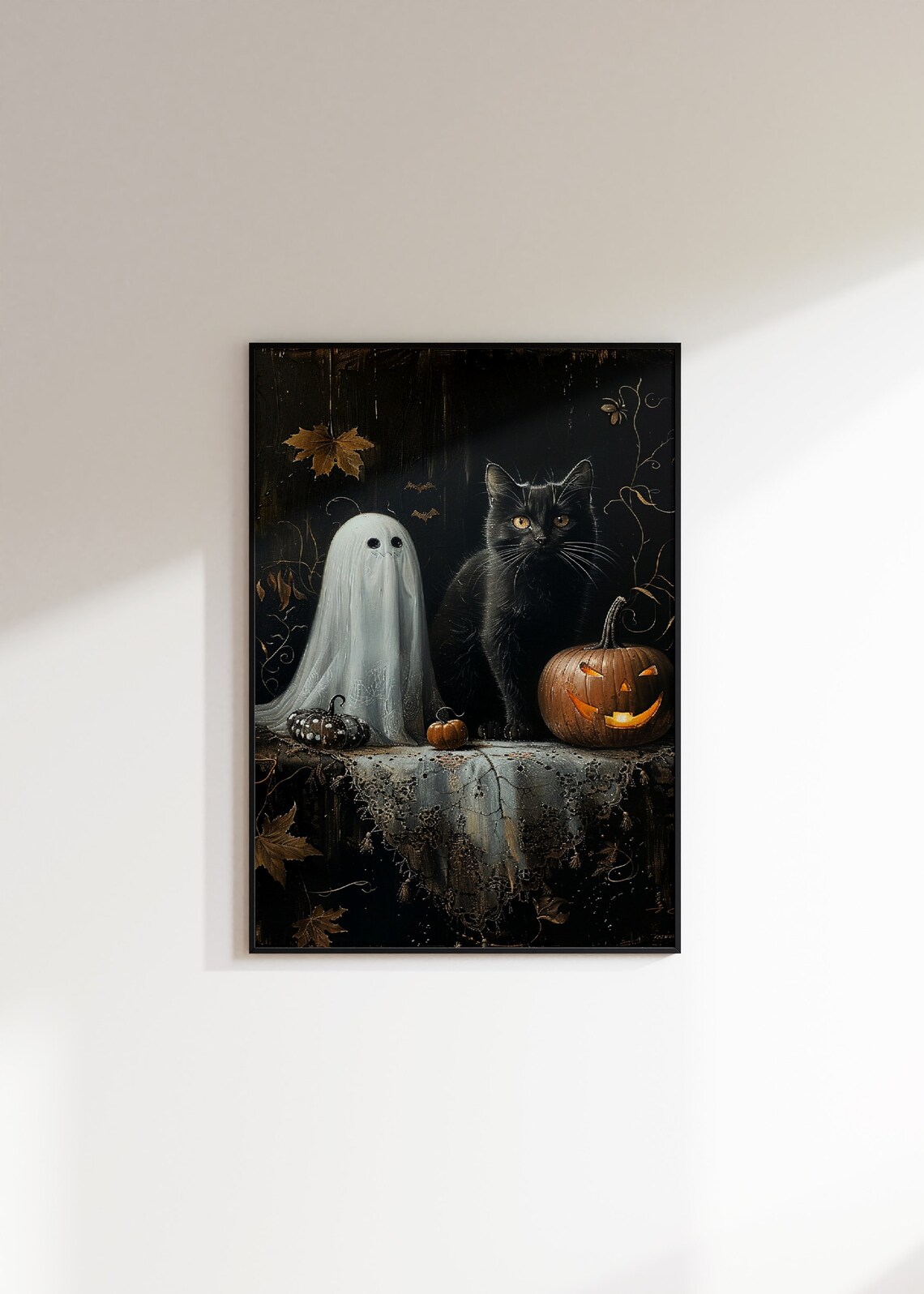 Black Cat Ghost And Pumpkin, Halloween Poster Print - Image 3