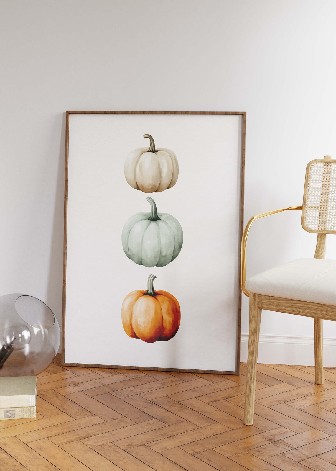 Stacked Watercolor Pumpkins White Sage Orange Minimalist Fall Poster - Image 2