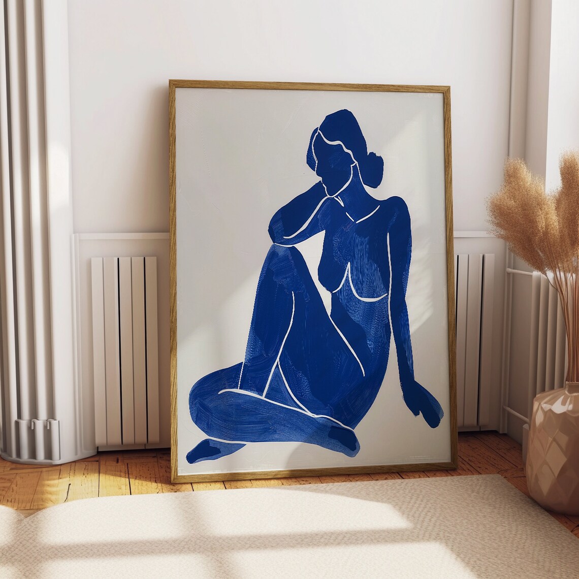 Cobalt Blue Seated Woman Minimalist Modern Figure Poster Art - Image 4