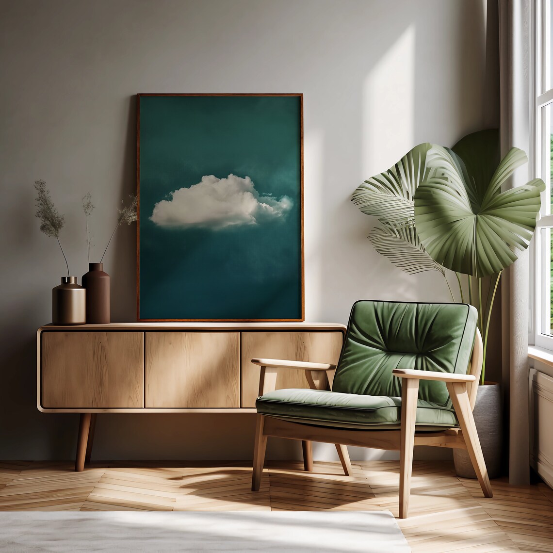 Emerald Green Cloud Prints, Surreal Abstract Art - Image 4