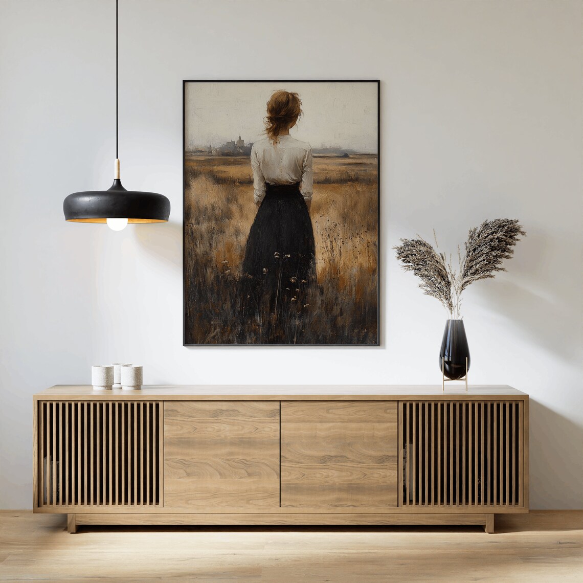 Woman In Golden Field Dreamy Tonalist Painting Romantic Poster - Image 2