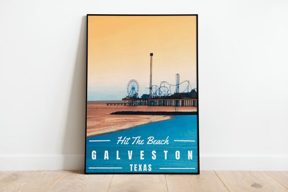 Galveston Texas Beach, Art Deco Vintage Travel Poster