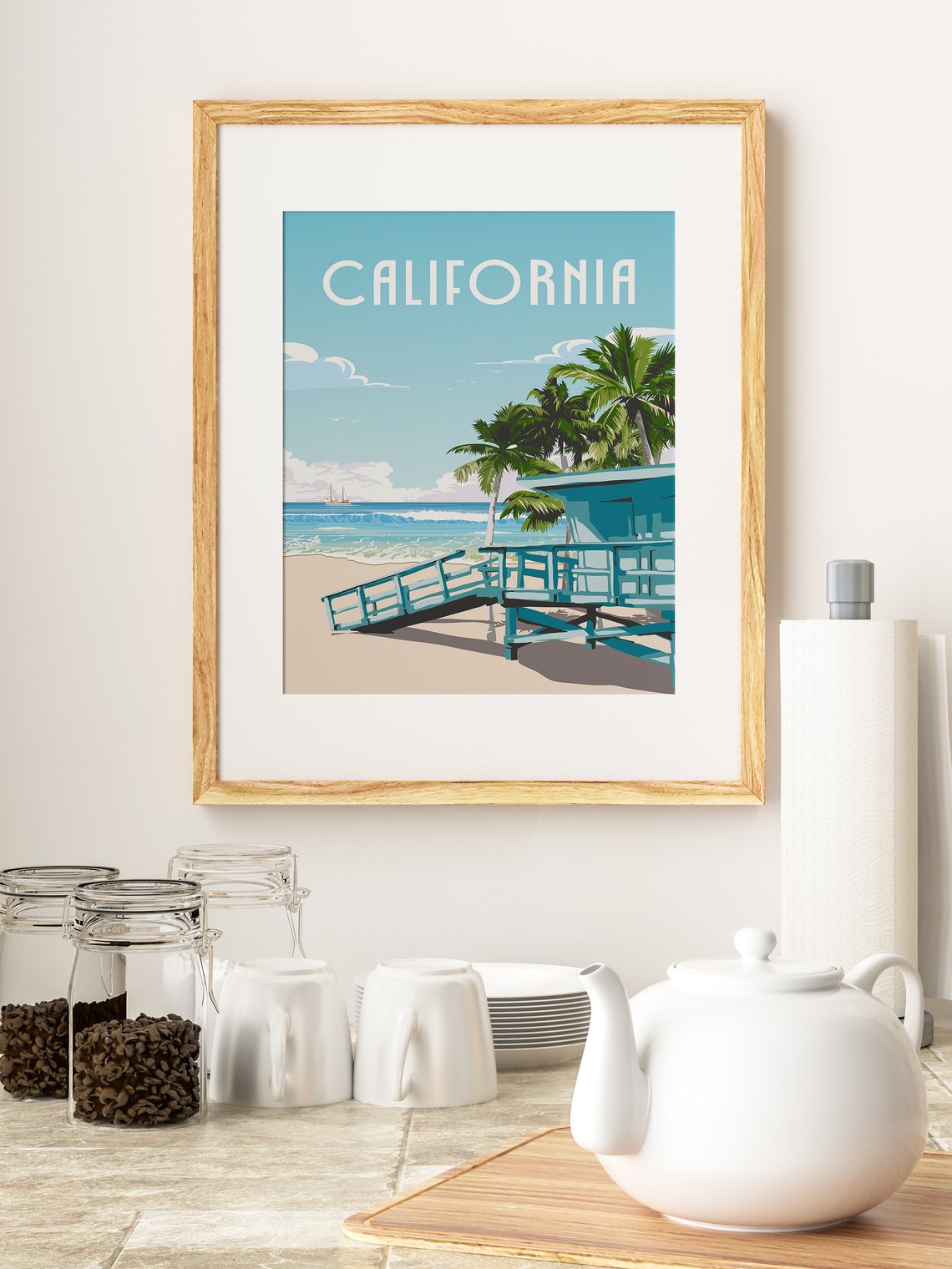 California Beach Lifeguard Tower Palms Vintage Travel Poster - Image 3