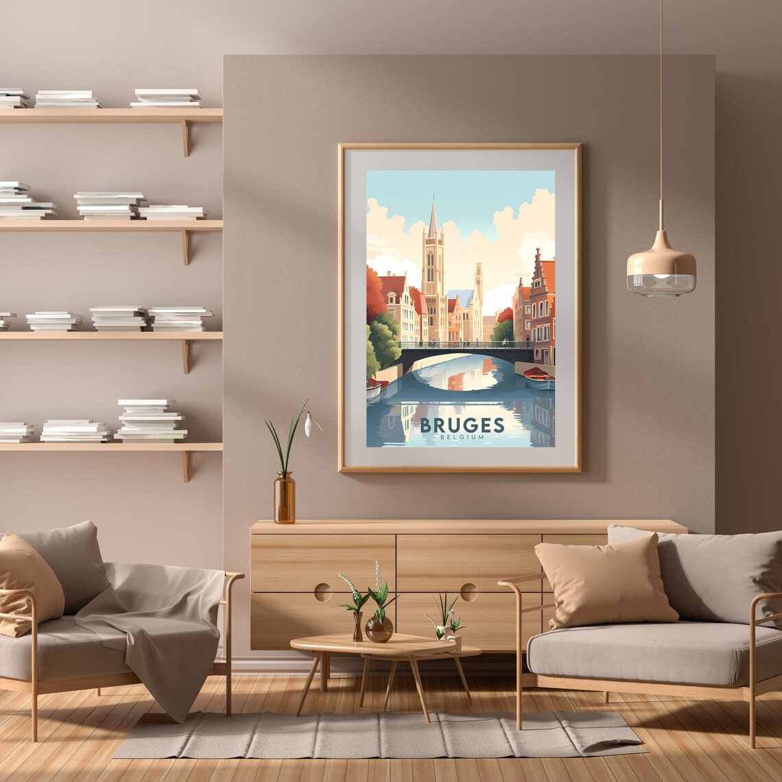 Bruges Belgium Canal Bridge Reflection Historic Retro Travel Poster - Image 2