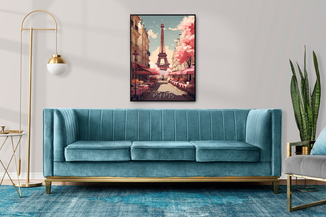 Paris Eiffel Tower Spring Cafe Blossom Street Romantic Travel Poster - Image 2