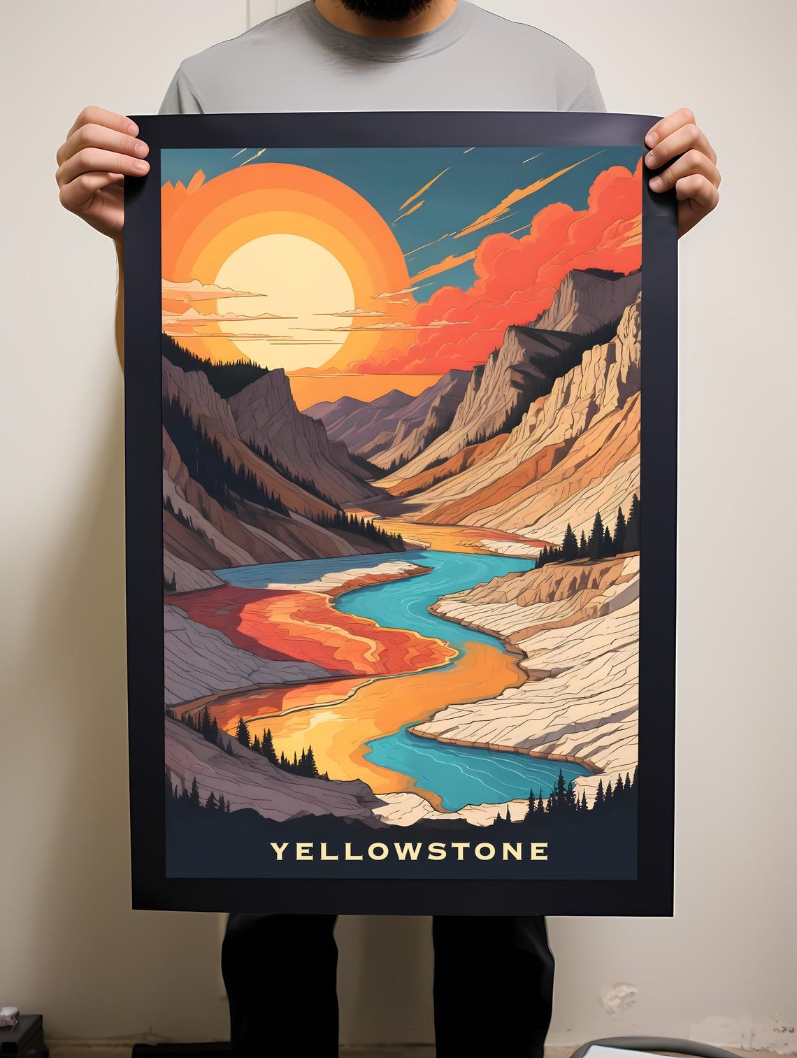 Yellowstone Canyon River Sunset National Park Scenic Travel Poster