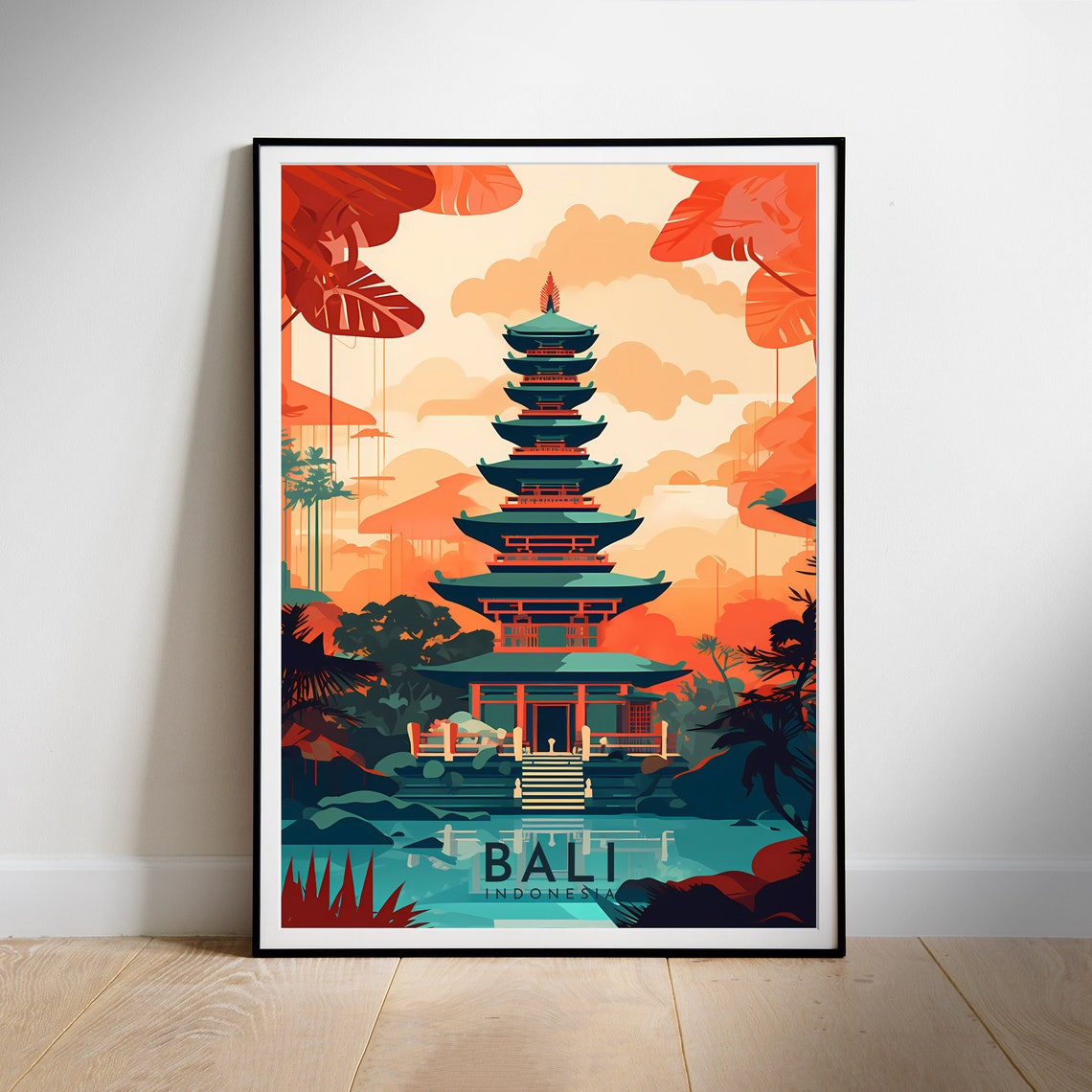 Bali Jungle Temple Pagoda Tropical Misty Paradise Travel Poster