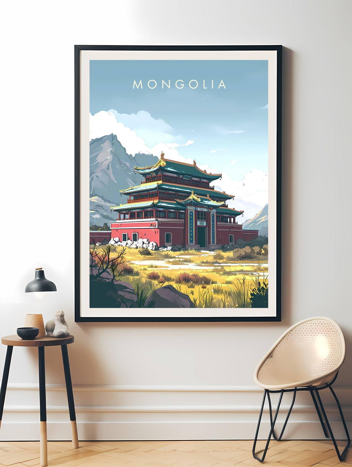 Mongolia Buddhist Temple Mountain Steppe Landscape Travel Poster - Image 2