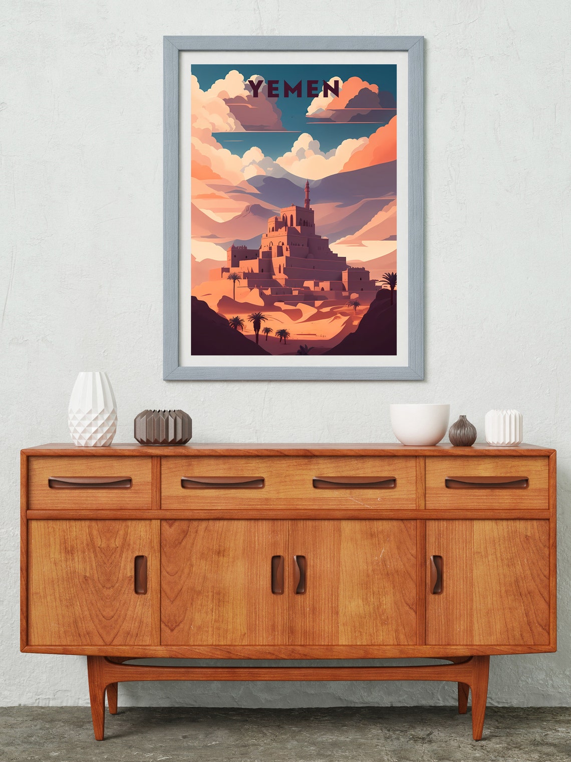Yemen Desert Mountain Fortress Ancient City Sunset Travel Poster - Image 2