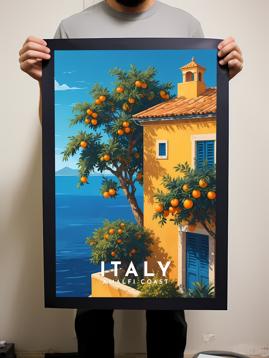 Italy Amalfi Coast Orange Tree Villa Sea View Retro Travel Poster