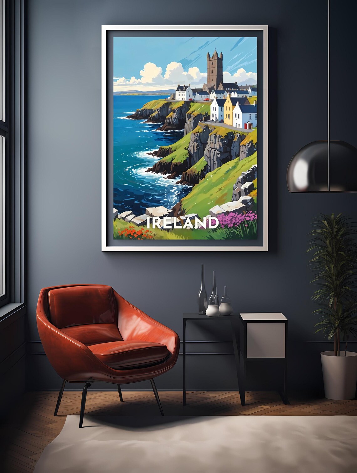 Ireland Cliffside Village Stone Tower Coastal Sea Travel Poster - Image 2