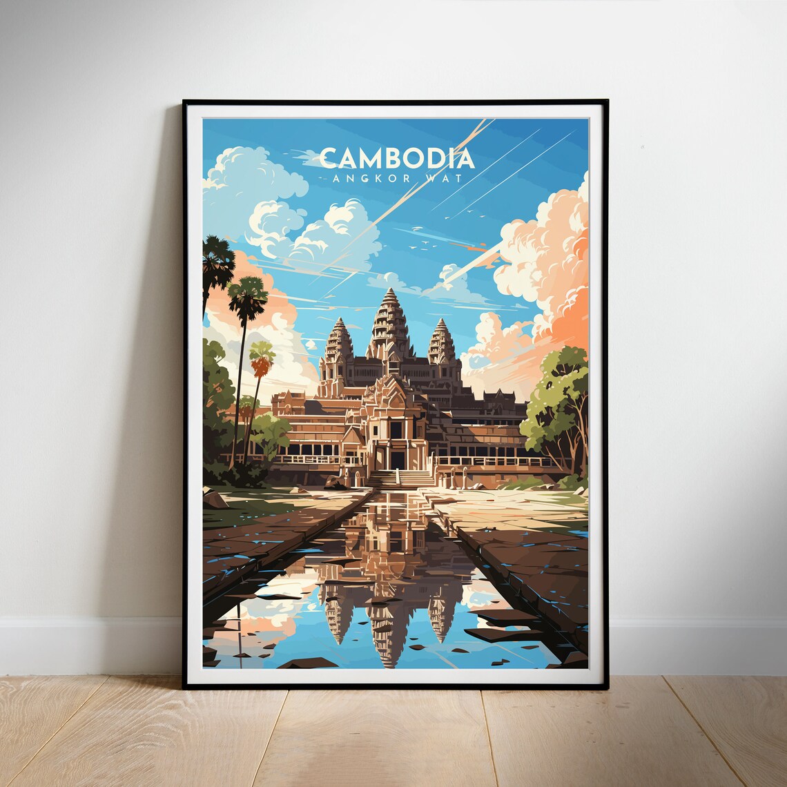 Cambodia Retro Travel Poster, Asia Travel Poster