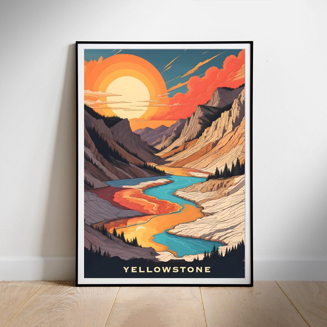 Yellowstone Canyon River Sunset National Park Scenic Travel Poster - Image 3