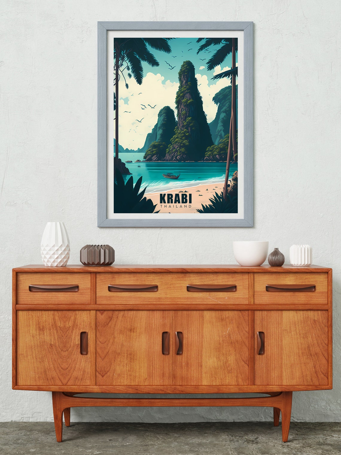 Krabi Thailand Limestone Karsts Longtail Boat Beach Travel Poster - Image 2