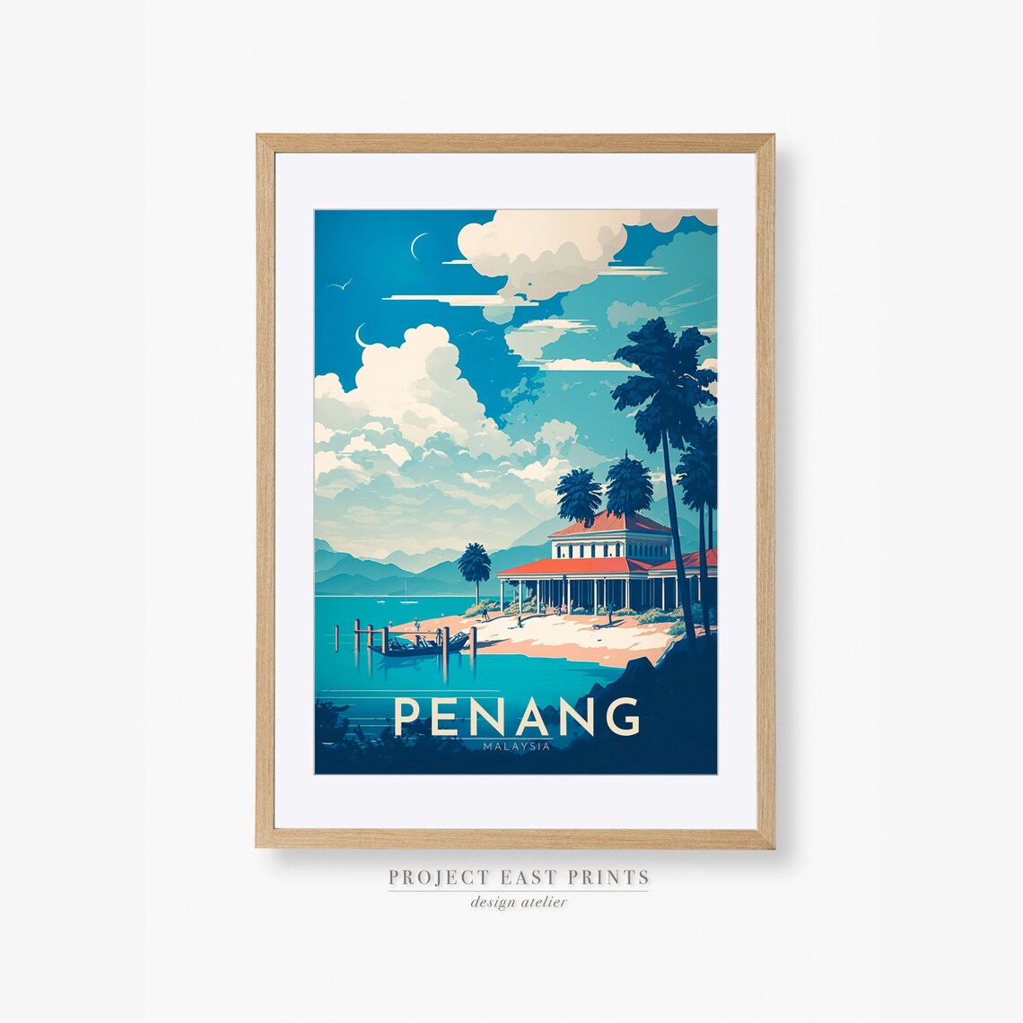 Penang Malaysia Beachfront Colonial House Tropical Travel Poster - Image 2