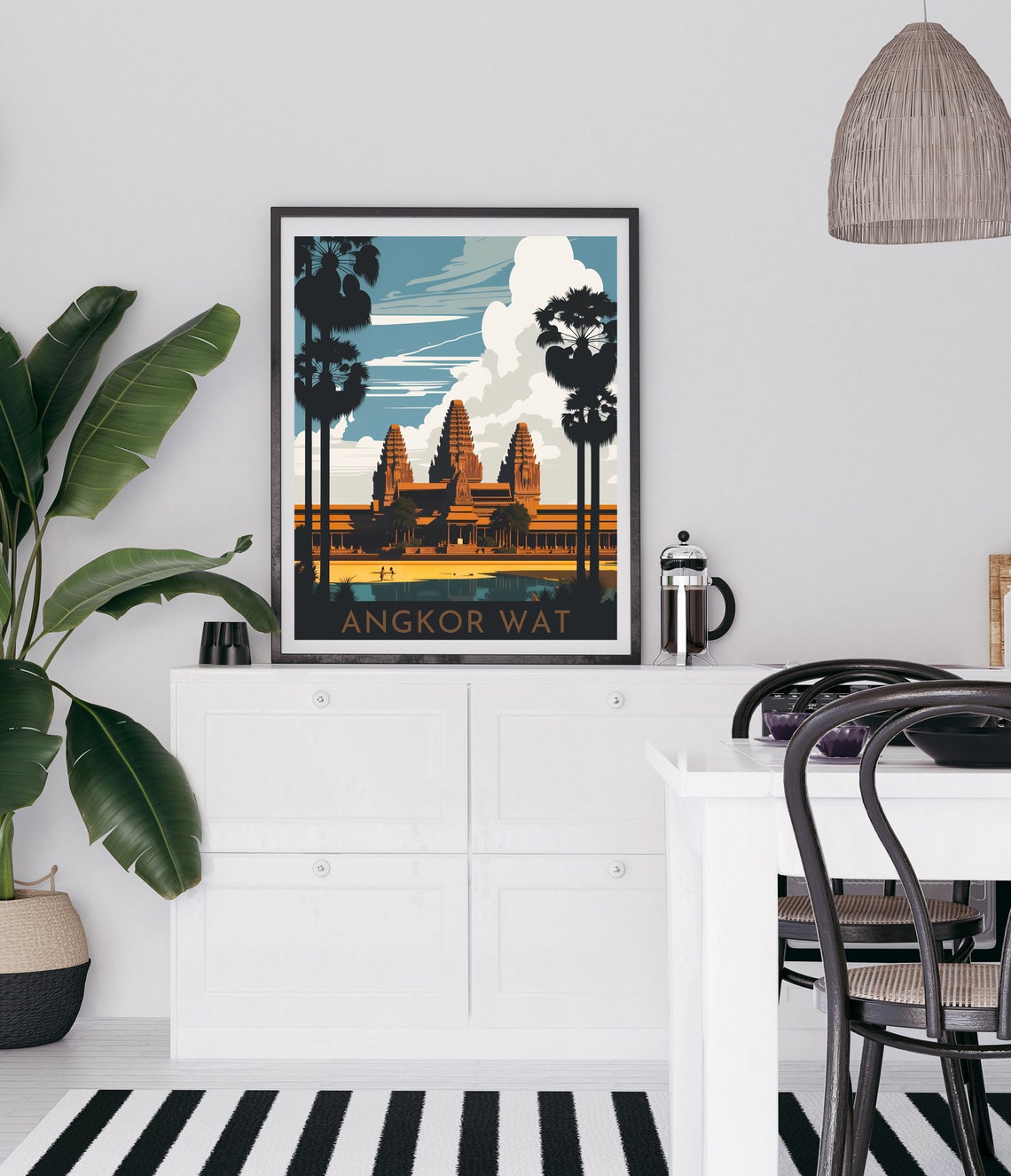 Angkor Wat Cambodia Temple Retro Travel Poster With Palm Trees Sunset - Image 2