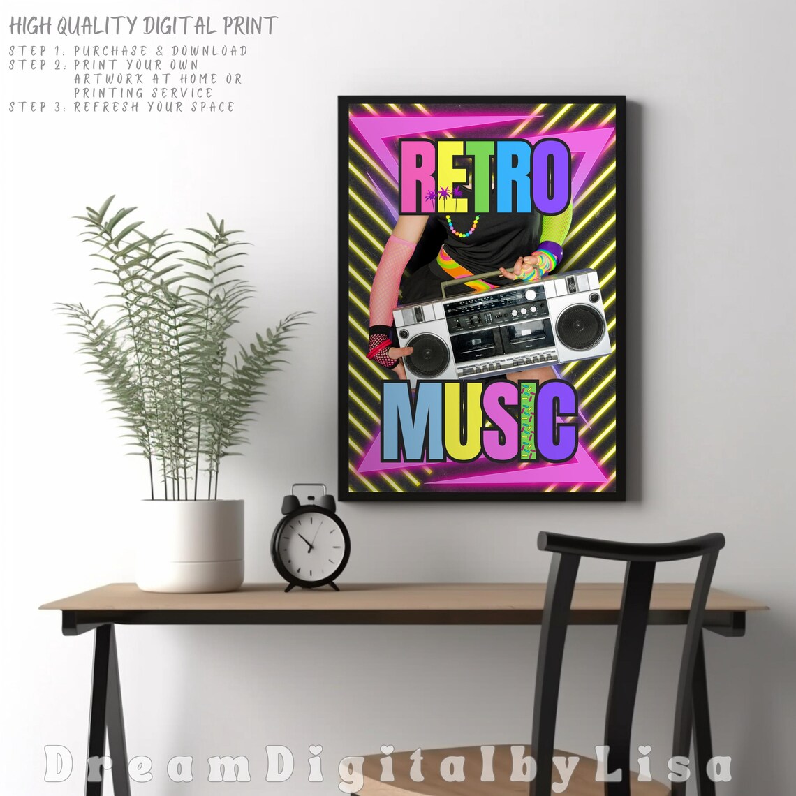 Retro Music Neon 80s Boombox Party Decor Perfect Gift Poster - Image 2