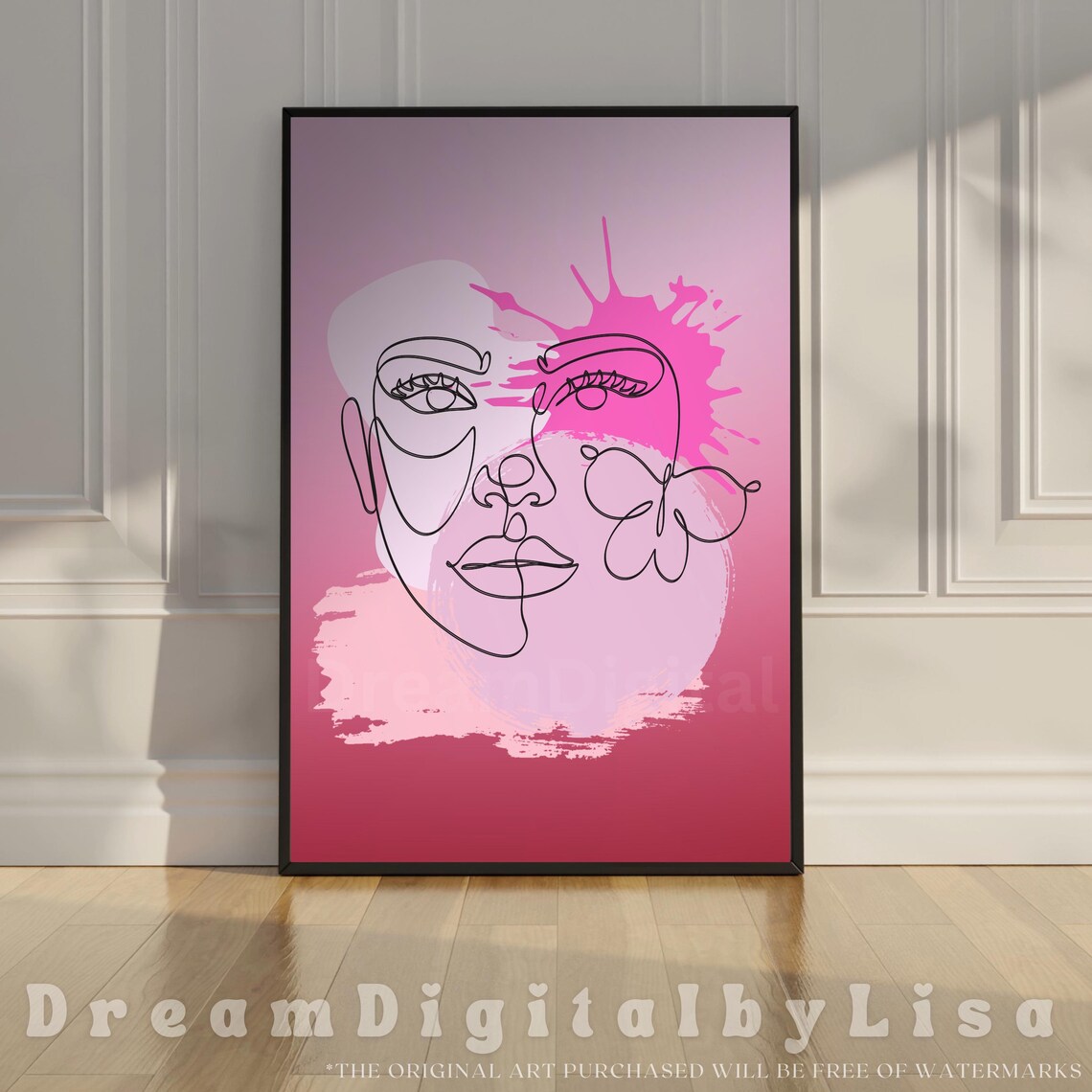 Pink Abstract Line Drawing Face Modern Minimalist Woman Poster