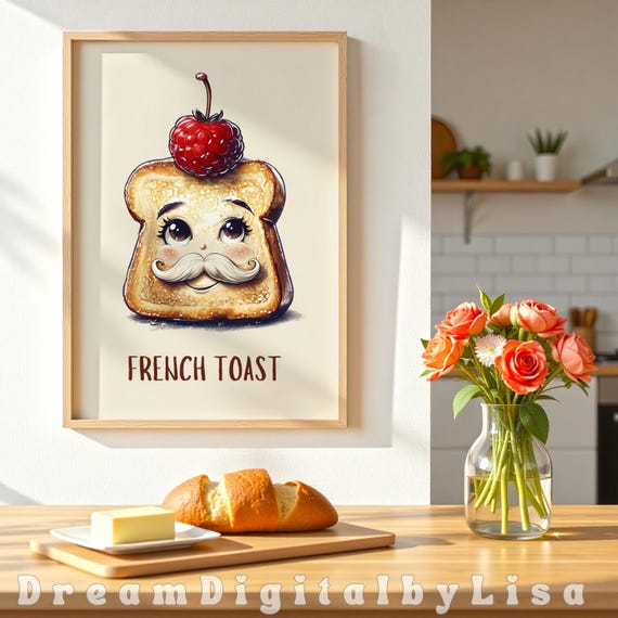 Breakfast Nook Art Quirky French Toast Funny Food Kitchen Wall Decor Breakfast Bar Bread Print Food Character Foodie Print