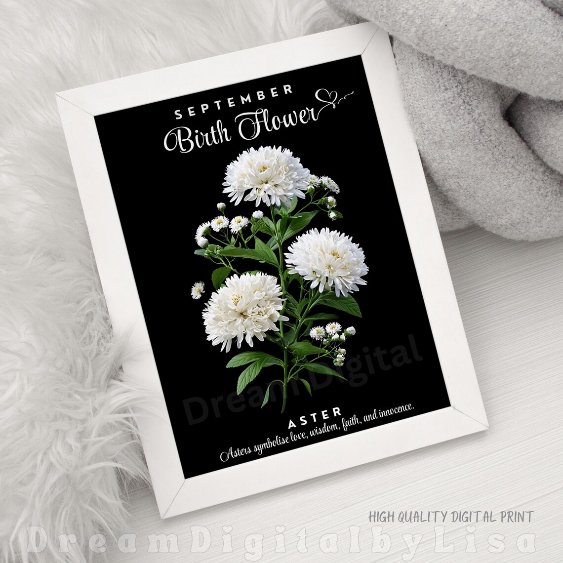 September Birth Flower Aster White Botanical Floral Gift Poster - Image 2
