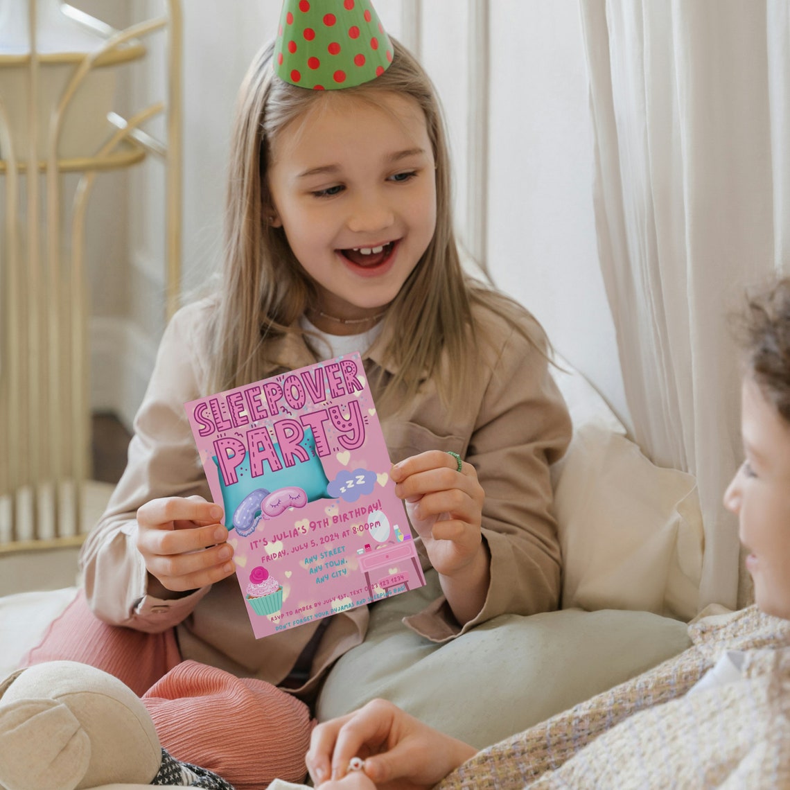 Sleepover Party Birthday Invitation Print Template Editable Pink Design - Image 4