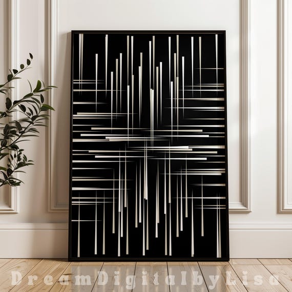 Abstract Wall Art Geometric Art Contemporary Art Modern Criss Cross Abstract Black White Beige Living Room Wall Art Instant