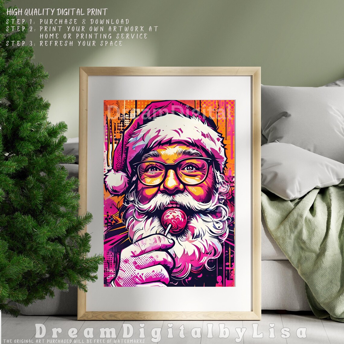 Pop Art Santa Lollipop Bold Neon Street Style Christmas Poster - Image 4
