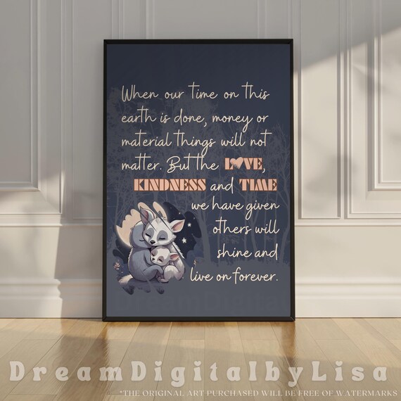 Love Kindness Time Quote Poster Cute Foxes Sentimental Gift Artwork