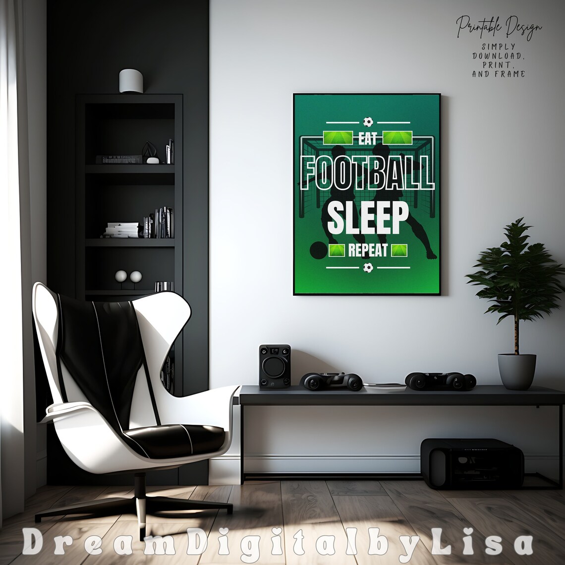 Eat Sleep Football Repeat Soccer Poster Player Silhouette Green Art - Image 3