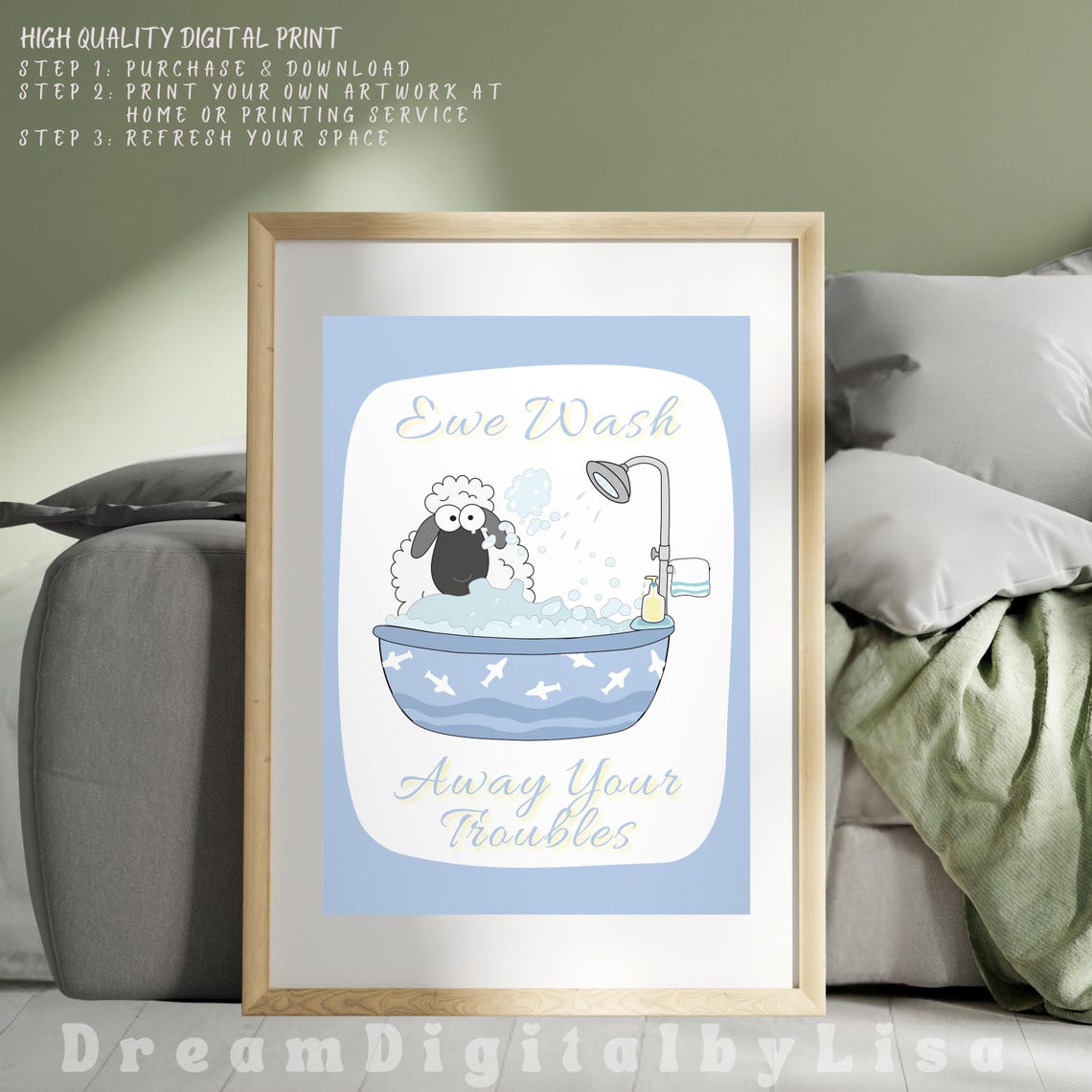 Ewe Wash Away Your Troubles Cute Sheep Bubble Bath Quote Poster - Image 3