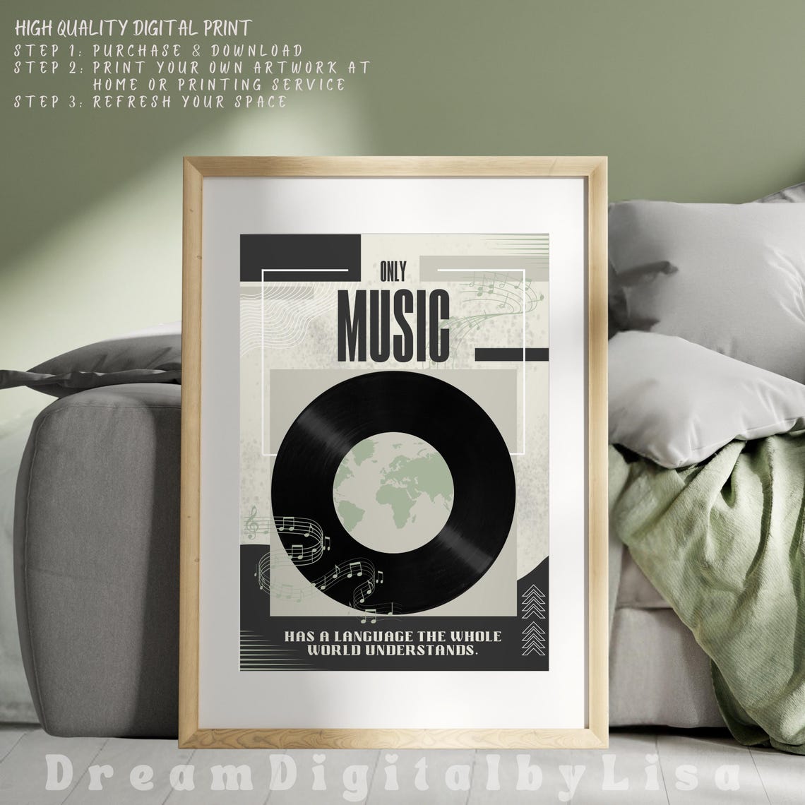 Only Music Vinyl Record Globe Inspirational Music Lover Quote Poster - Image 4