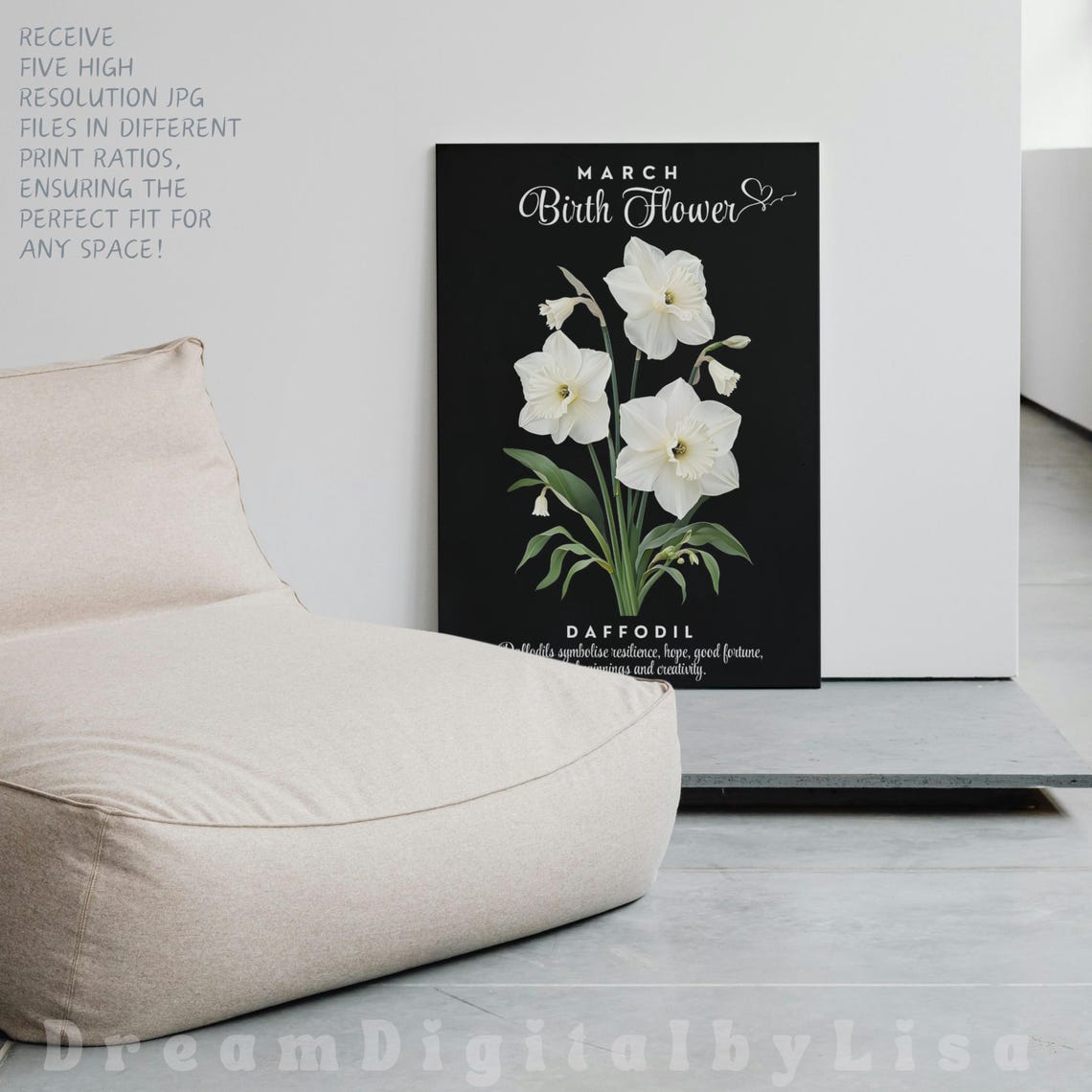 March Birth Flower Daffodil White Botanical Floral Gift Poster - Image 2